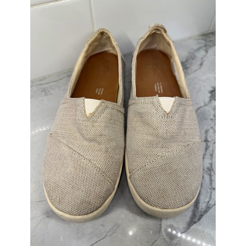 TOMS Women's Slip-On Canvas Flats Beige Round Toe US 8 EU 38.5 UK 6